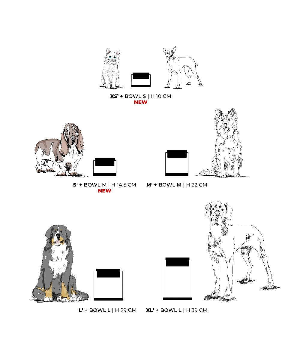 Guida alle taglie dell'alzatina per cani Donarturo pet design